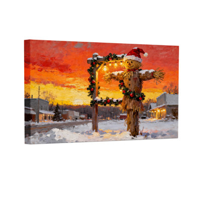 «Christmas Christmas Scarecrow Winter Sunset Scene», ensemble de 3 reproductions d'art sur toile