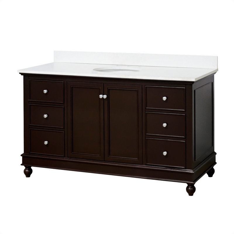 Ensemble de meuble-lavabo simple 60 po Ferdinand, Chocolat, Quartz