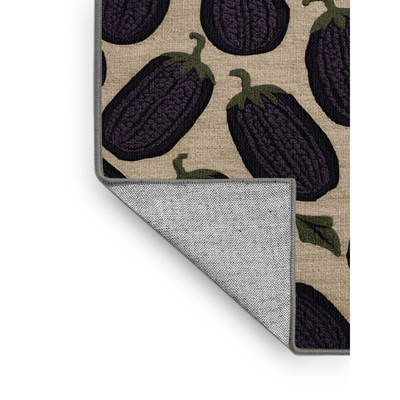 Washable Eggplant Japanese Vegetables Area Rug, Round 3'