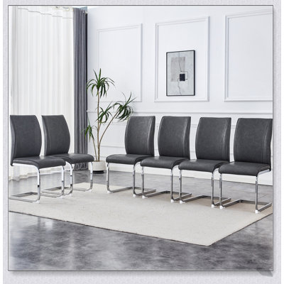 Luxury Simple Arch Chair - Set of 6 Dark Gray PU Material High Resilience Dining Chair with Arched Metal Legs