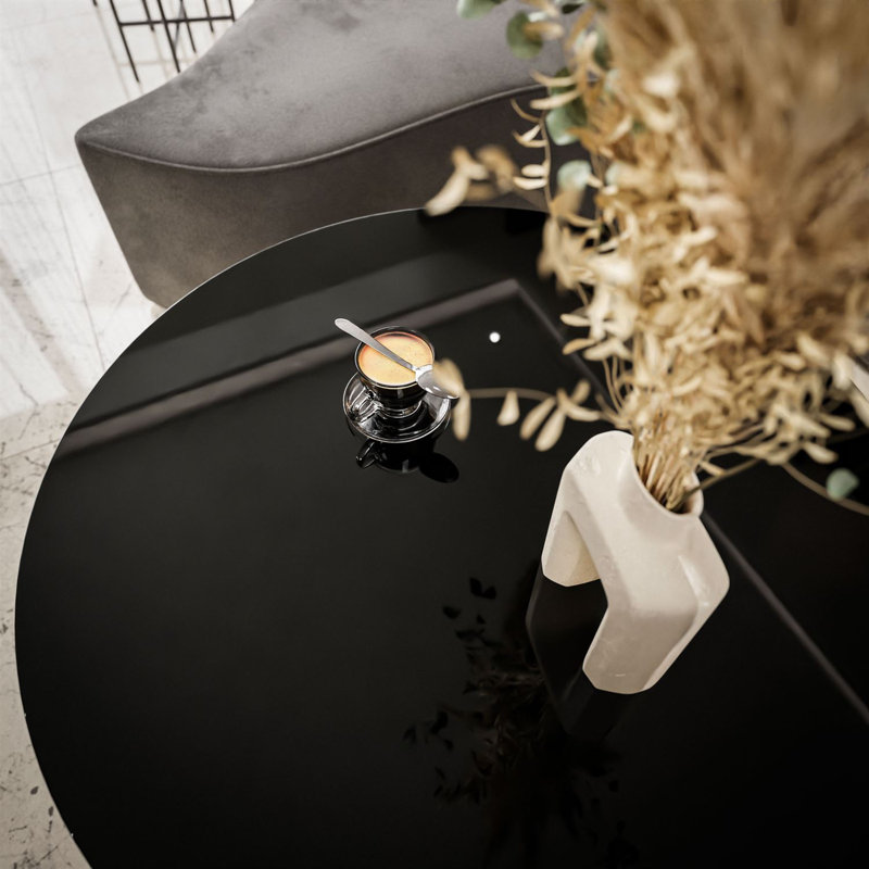 Downey 2 Piece Coffee Table, High-gloss Black, Black/Gold