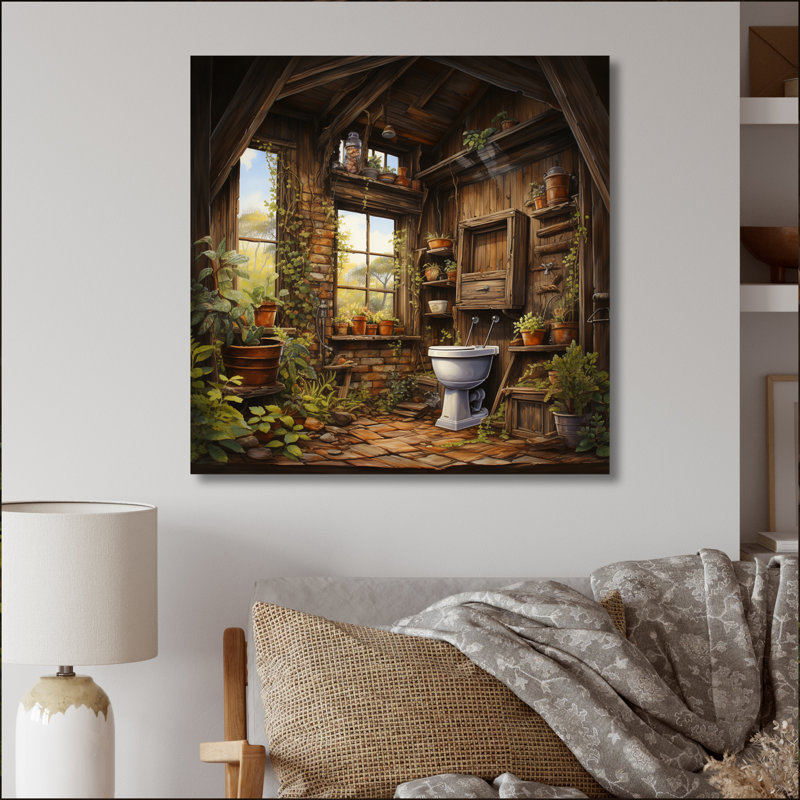 Toilette rustique - impression sans cadre sur métal, H 16 po x l 16 po x P 1 po