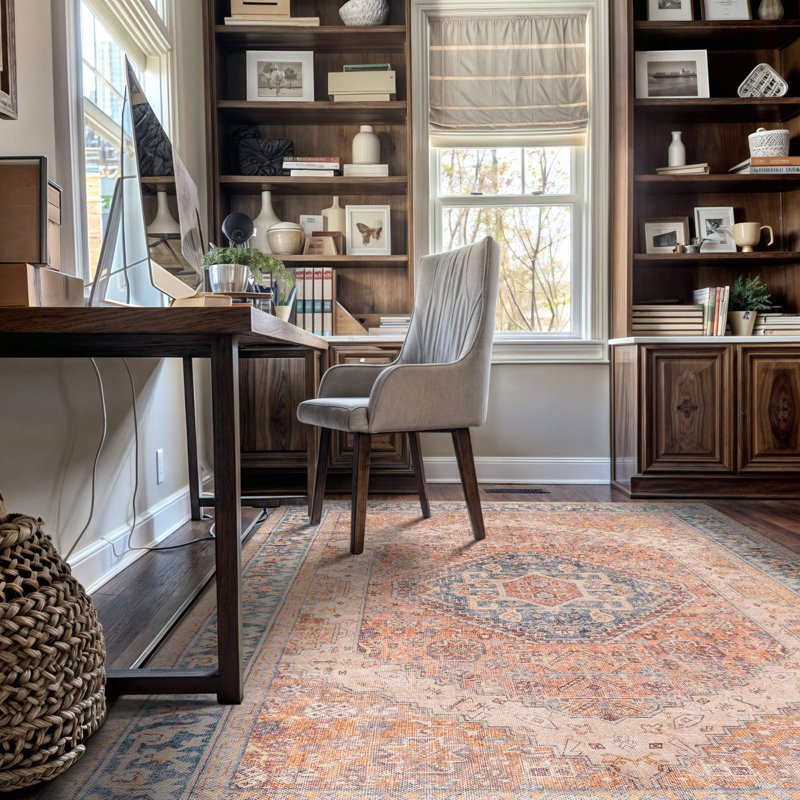 Valora Rust Medallion Pattern Machine Washable Flatweave Rug With Non-Slip Backing, Rectangle 5' x 7'