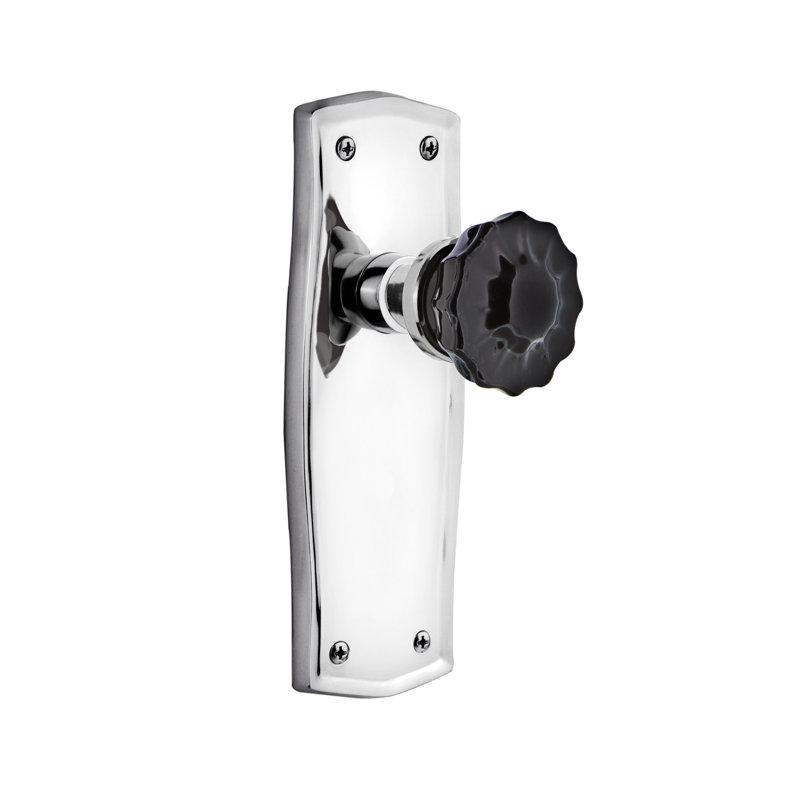 Prairie Plate with Crystal Black Door Knob, 2 3/8, Bright Chrome