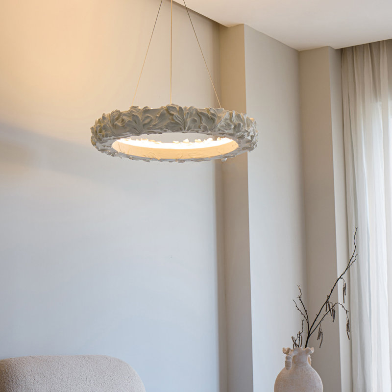 32.28" Cream-Style Pendant Light, Acrylic Ring Design, Soft Glow, Living Room Bedroom Lighting