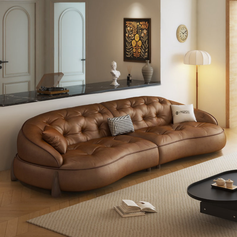 Canapé de salon Simple Design rétro, Couleur caramel, 4, H 31,5 po x l 110,24 po x P 45,28 po