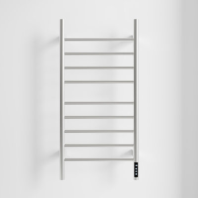 Porte-serviettes chauffant en nickel brossé pour la salle de bain, fixé au mur avec minuterie à écran tactile intelligent, chauffe-serviettes 9 barres, acier inoxydable 304 poli, à brancher / câblé