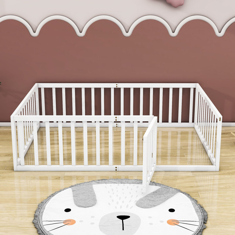 Gurdas Wood Daybed Frame with Fence and Door, Full, White