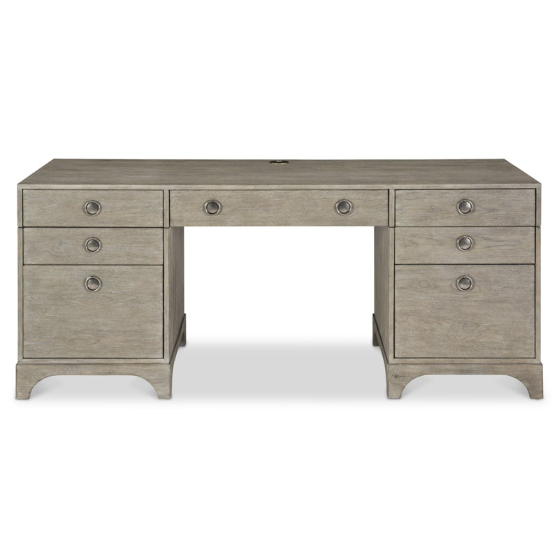 Forsyth Transitional Gray Solid Wood Executive Desk with USB Port