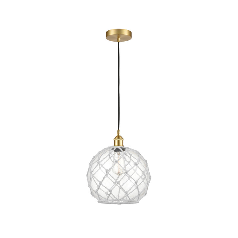 Luminaire suspendu simple à 1 lumière Larocque, Transparent/blanc, Doré clair
