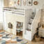 Lit mezzanine simple avec bureau, tiroirs et escalier de rangement