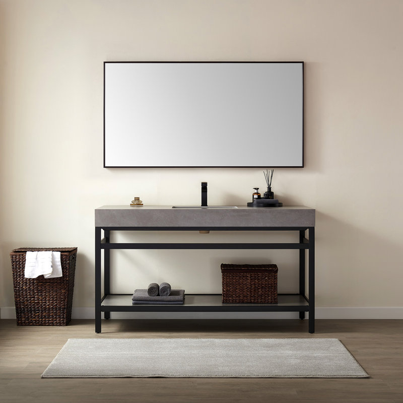 Wallace Metal Flat Wall Mirror, Matte Black, 32" x 60"