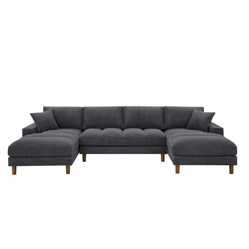Corduroy U-Shaped Sectional Symmetrical, Dark Gray Corduroy