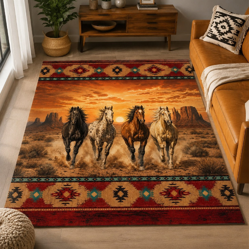 1 pièce Wild Horses Courir Desert Sunset, W39.4 * L63in * 1 pièces