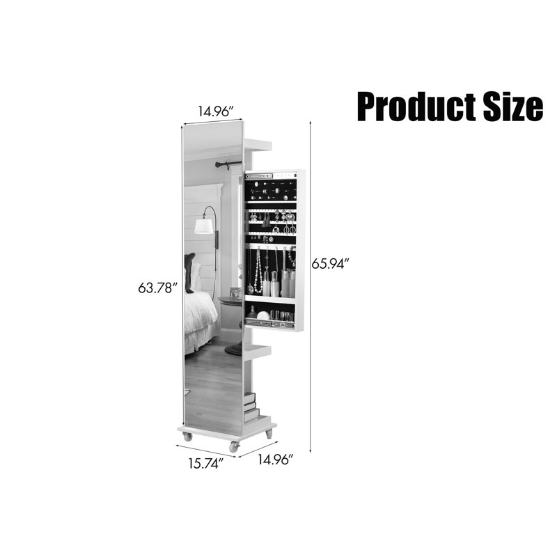 Armoire à bijoux pivotante à 360 ° et miroir