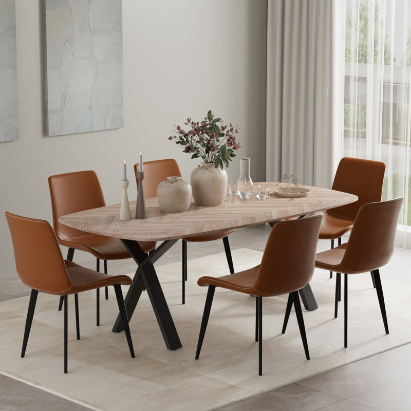 Ensemble de table de salle à manger moderne en bois aggloméré, Brun, 7 pièces : table, 6 chaises