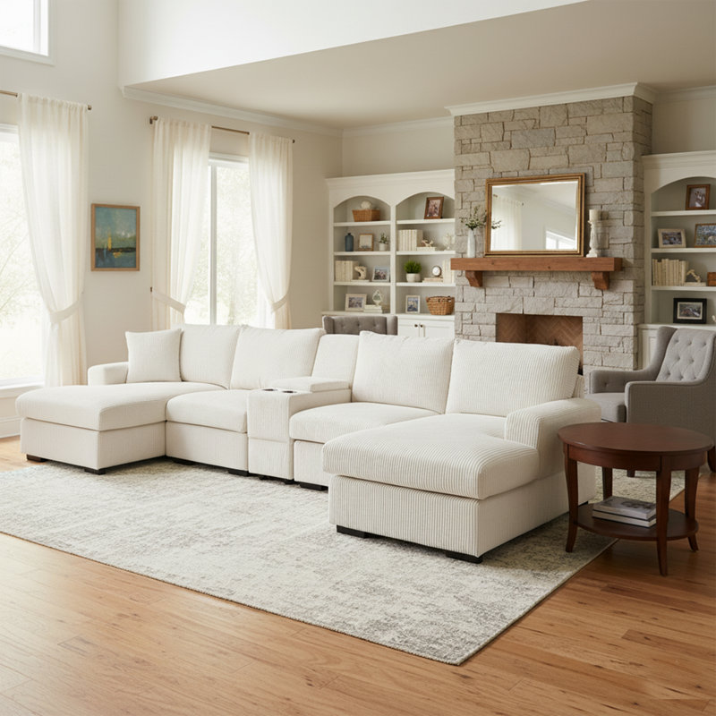 Canapé modulaire en U, Velours côtelé beige