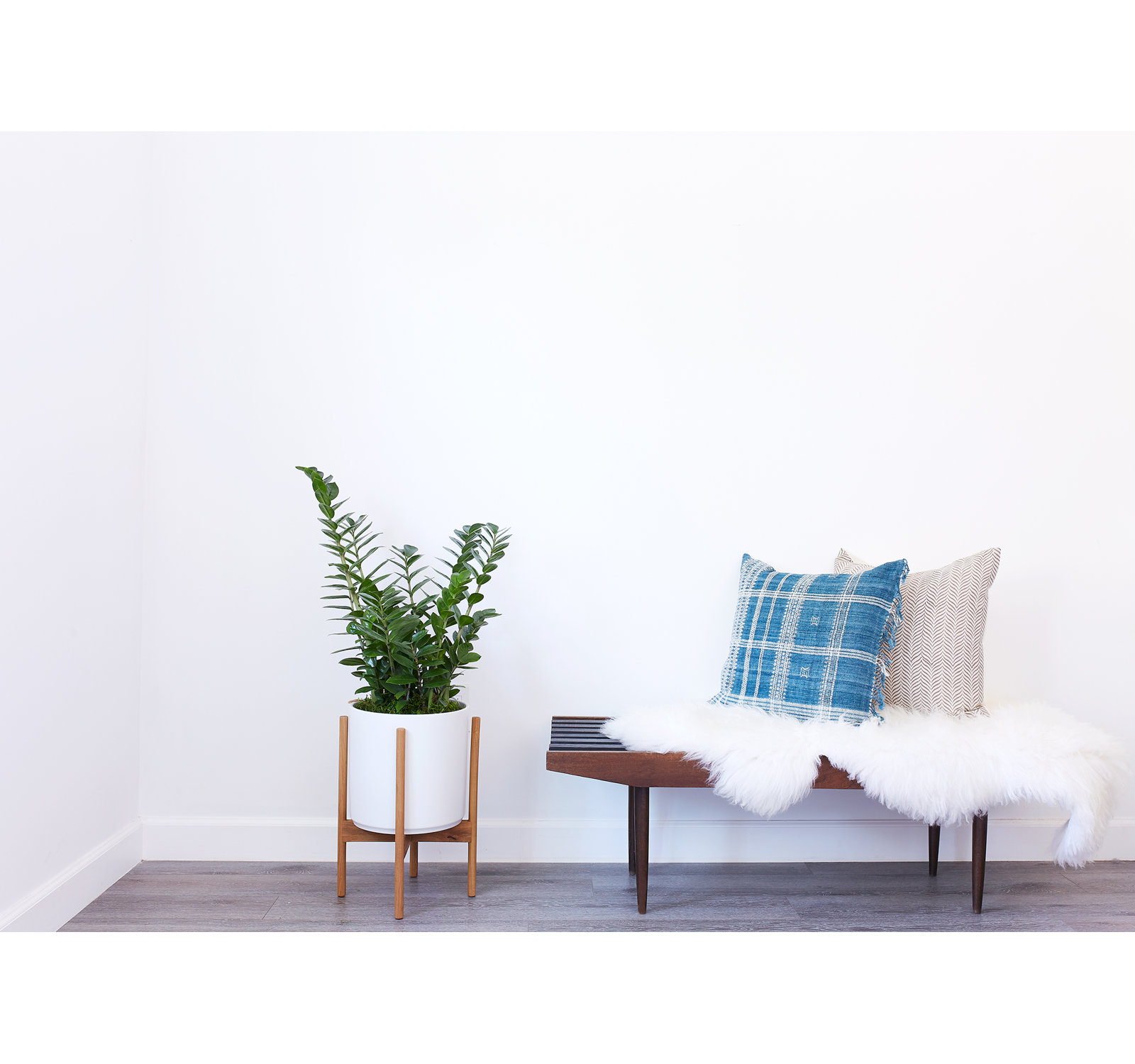 Riverside Handmade Ceramic Pot Planter, White/Teak, 18.25" H x 12.6" W x 12.6" D