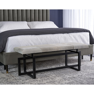 Banc rembourré en cuir véritable Anais - Gris