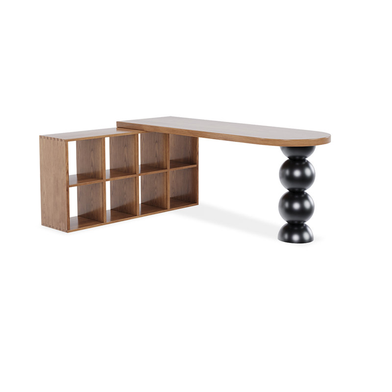 Bureau en bois massif brun et noir demi-cercle, H 29,53 po x l 62,99 po x P 55,12 po