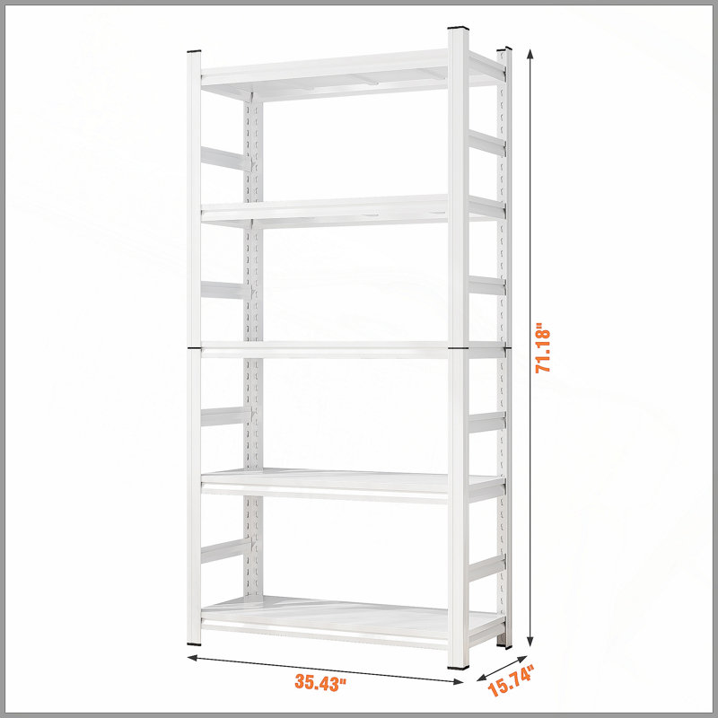 Étagère de rangement réglable de 71 po de hauteur, tablettes réglables, étagère à cinq niveaux 2000 lb, panneaux résistants aux égratignures et à l'usure, blanc, nécessite un assemblage