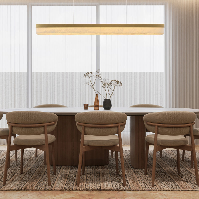 47.2" Modern Linear Chandelier With Alabaster Shade For Dining Room – Brass Finish, 102.17'' H x 47.24'' W x 4.33'' D, Brass