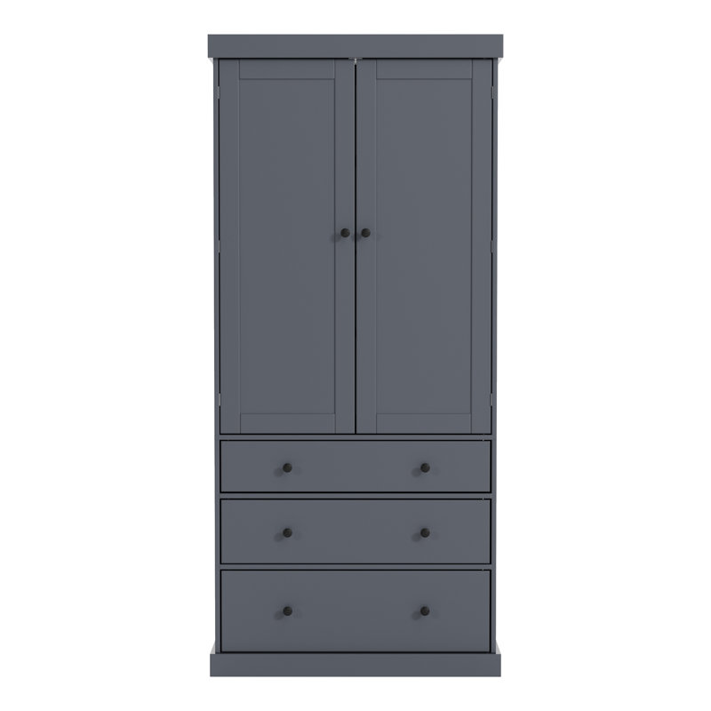 Armoire de rangement de style campagnard sur pied 77 po avec 3 tablettes réglables, 8 tablettes de porte, 3 tiroirs pour la cuisine, la salle à manger, gris (SP000047)