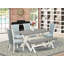 L'ensemble de salle à manger 6 pièces comprend une table de salle à manger rectangulaire avec des pieds en X et 4 chaises Parson en tissu bleu bébé avec un banc, finition en lin blanc-986784949-986903575-986903594