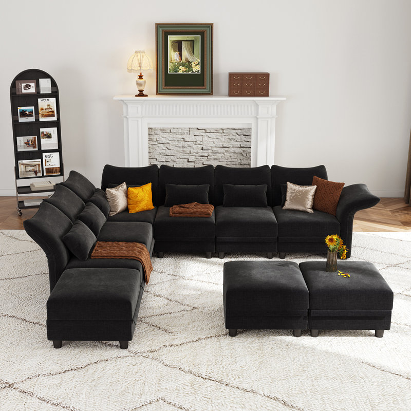 Caralina Upholstered Reclining Sectional Reversible, Black Microfiber/Microsuede