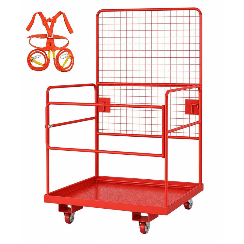 Panier de sécurité pour chariot élévateur, capacité de 1800 lb, pliable 43 po x 45 po, rouge