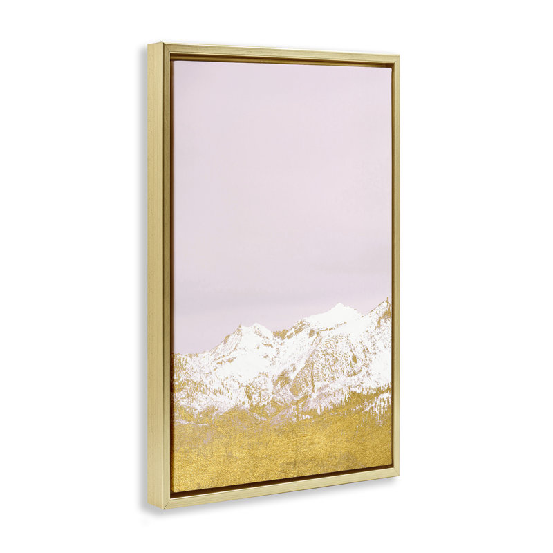 Montagnes à pointes blanches sur cadre flottant rose, design par Gemma Bardot, H 25 po x l 17 po