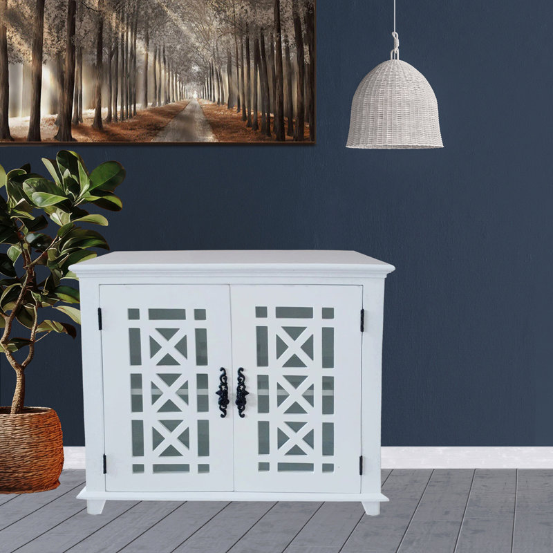 Armoire décorative en bois massif avec porte et tablette en verre