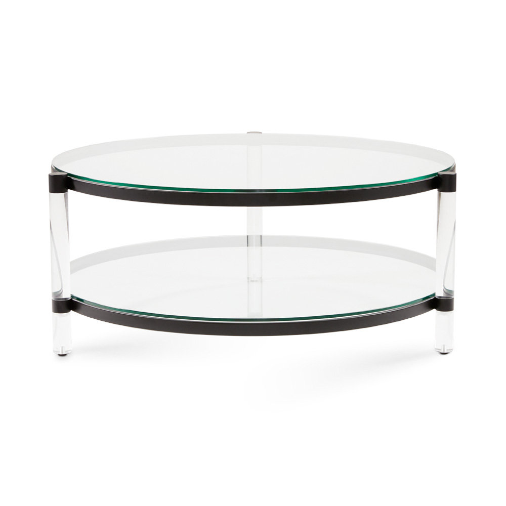 32.3 in. Round Tempered Glass Coffee Table 2-Tier Glass Top