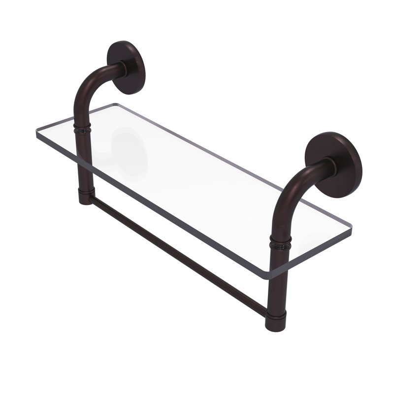 Tioga Bracket Shelf with Towel Bar, Antique Bronze, 8" H x 16" W x 5" D