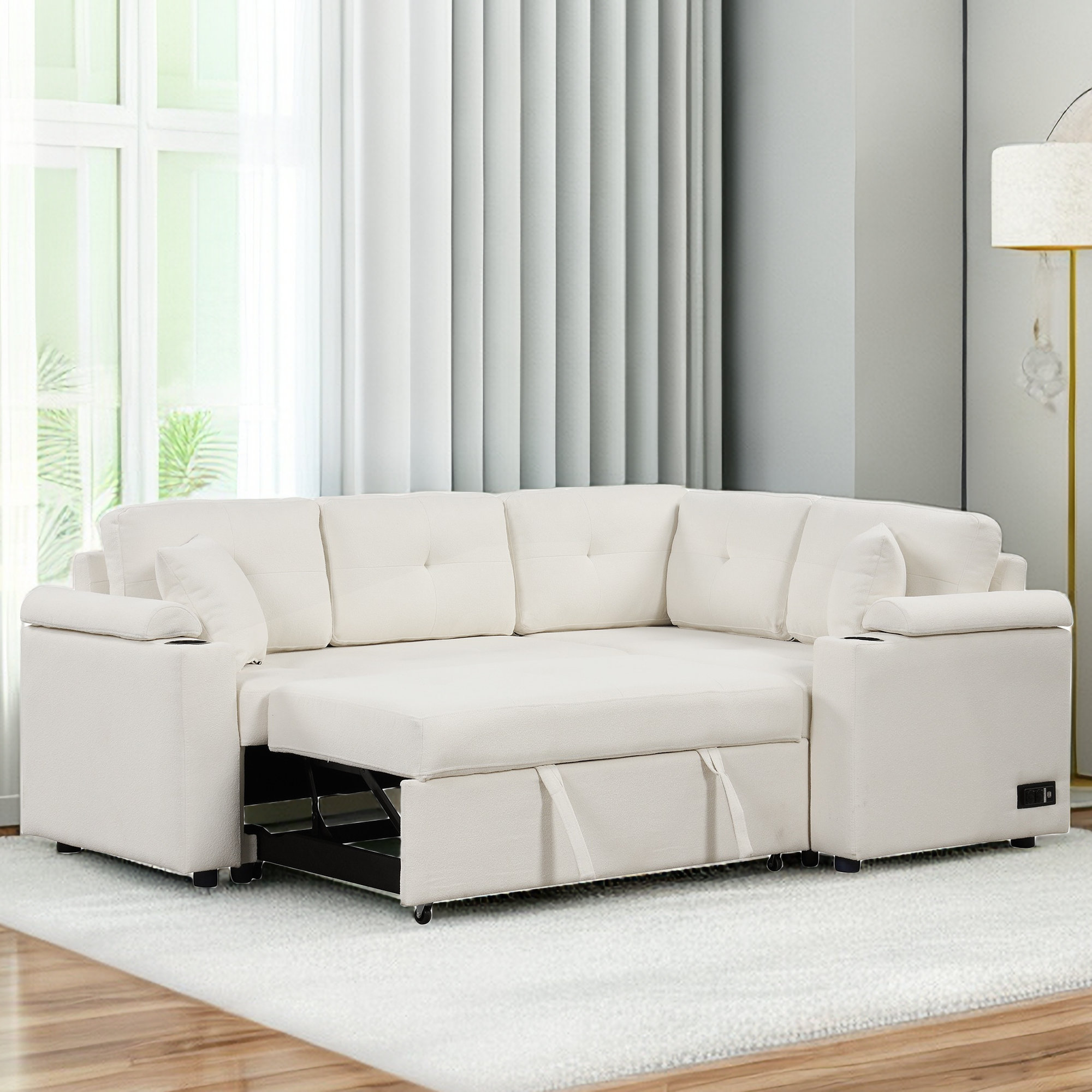 Latitude Run® LShape PullOut Sleeper Sofa With Usb Ports And Cup
