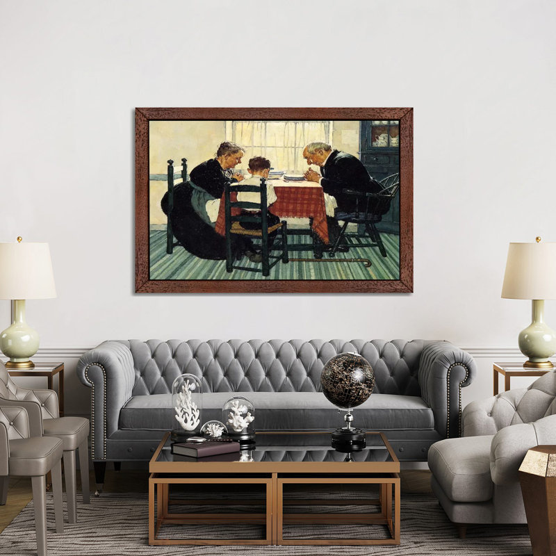 Family Grace (Pray) by Norman Rockwell - Painting on Canvas, Brown Framed, 66.04 cm H x 45.72 cm W
