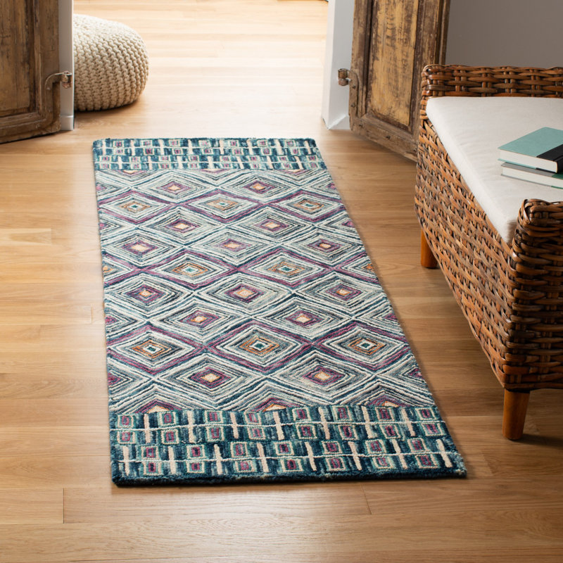 Tapis géométrique en laine touffeté à la main Deyoung, Tapis de couloir 2 pi 3 po x 7 pi