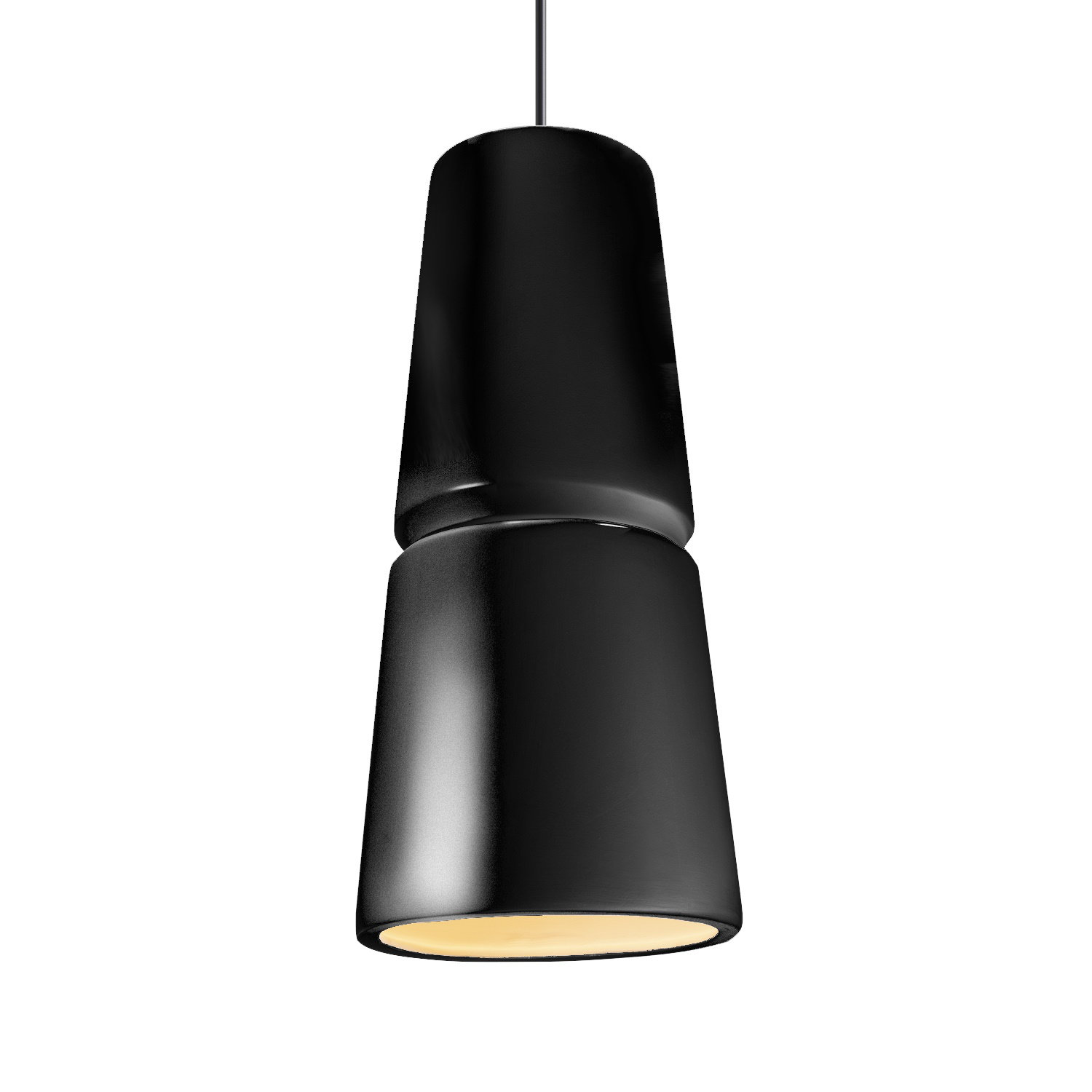 Logan Dimmable Cone Single Light Pendant, Antique Brass, Gloss Black, 18" H x 8" W x 8" D