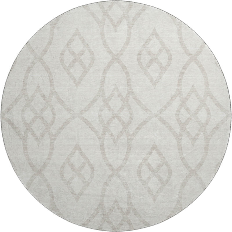 Premium Machine Washable Prisco Ivory Rug, Round 8'
