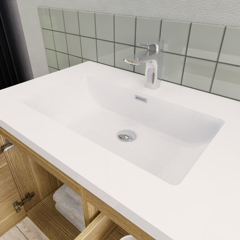 Meuble-lavabo double 60 po Alcester Ivy Bronx, Chêne blanc