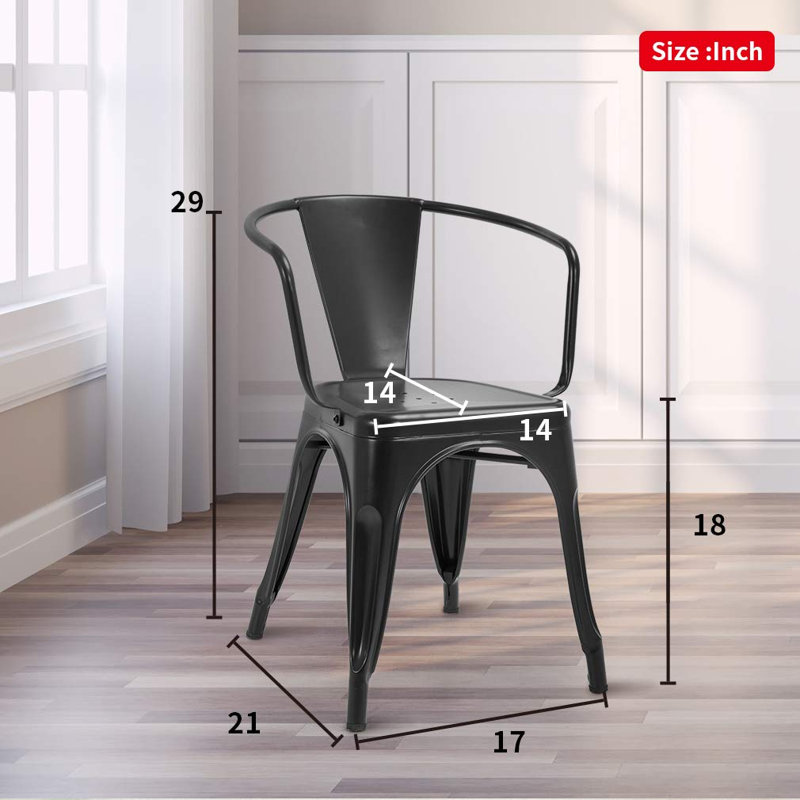 Metal Stackable Dining Chairs, 4-Pack, (Black), Black