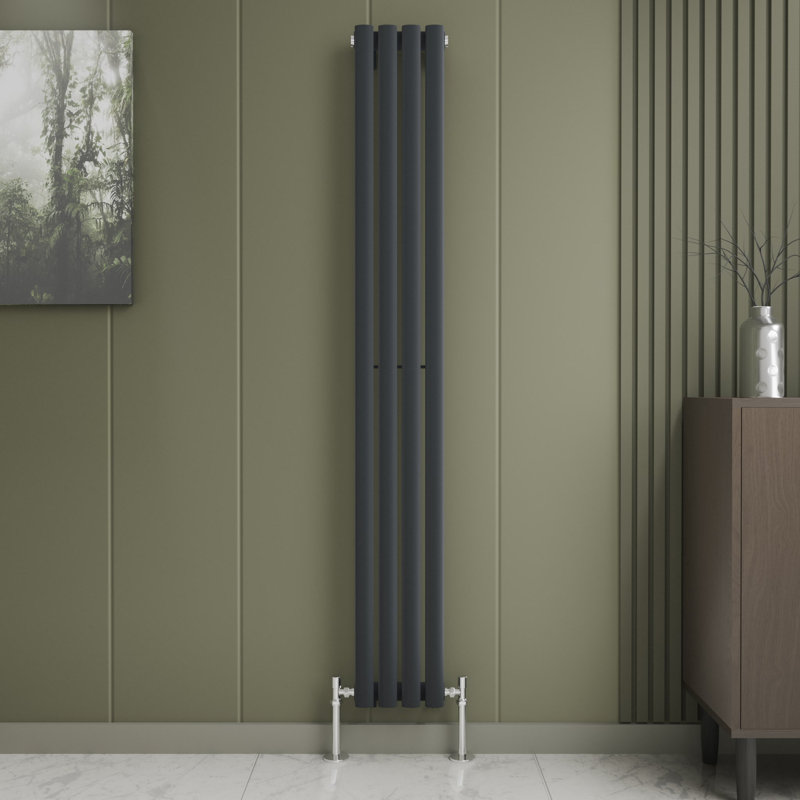 iBathUK Princia Vertical Single Oval Panel Radiator Angled Valve, 1800cm H x 240cm W x 55cm D, Grey