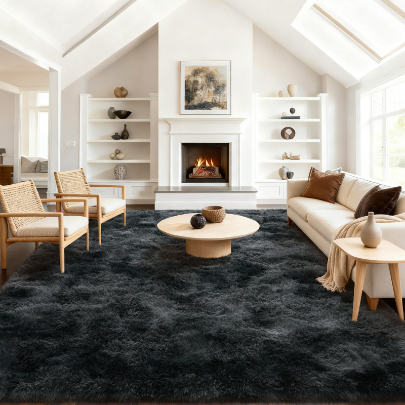 Tapis uni gris moelleux à poil doux pour le salon, la chambre de bébé et la chambre d'enfant