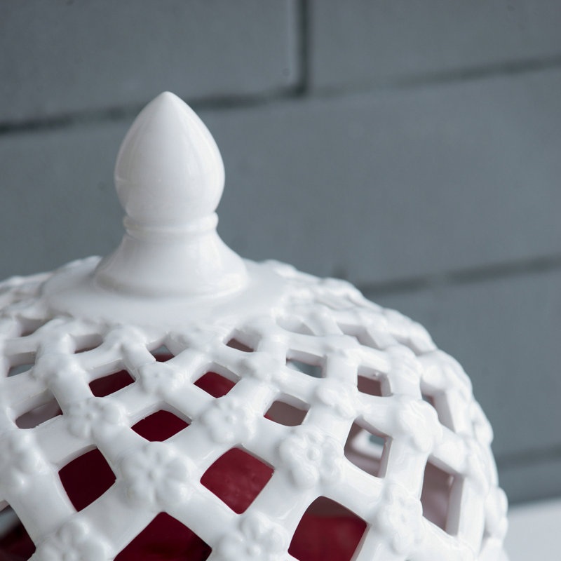 Ceramic Lidded Jar with Lattice Design