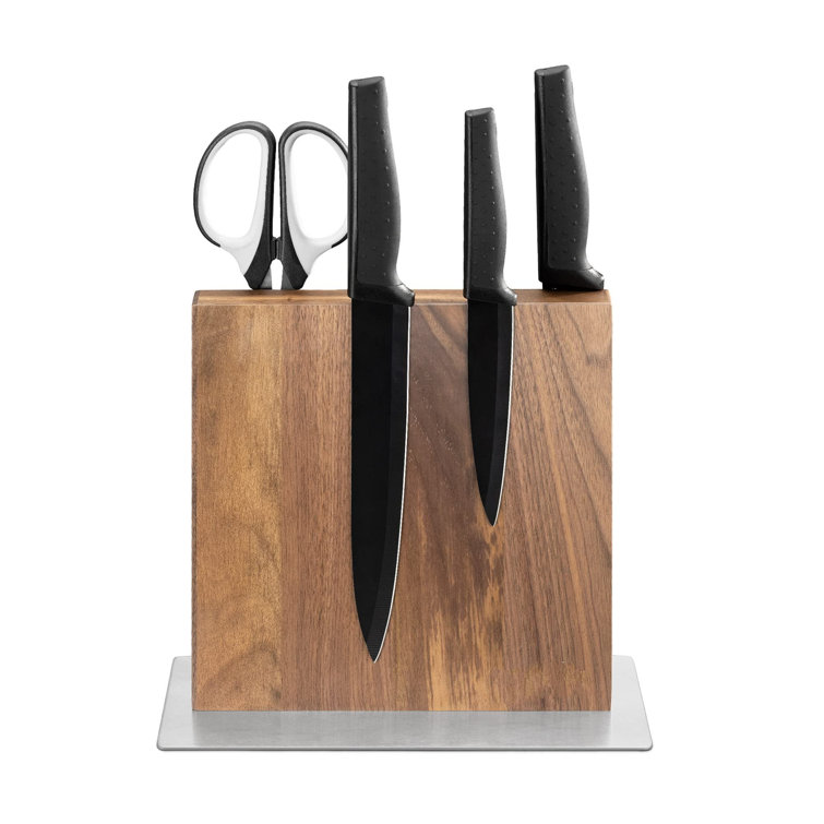 HexClad Magnetic Walnut Wood Knife Block Holder with Enhanced Magnets