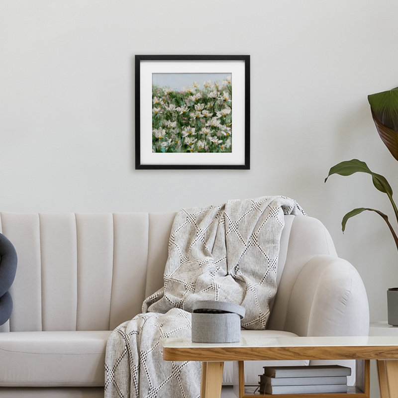 «Daisy Field in Springtime», reproduction encadrée sous verre, design par Emma Bell, H 13 po x l 13 po, Cadre noir minuit