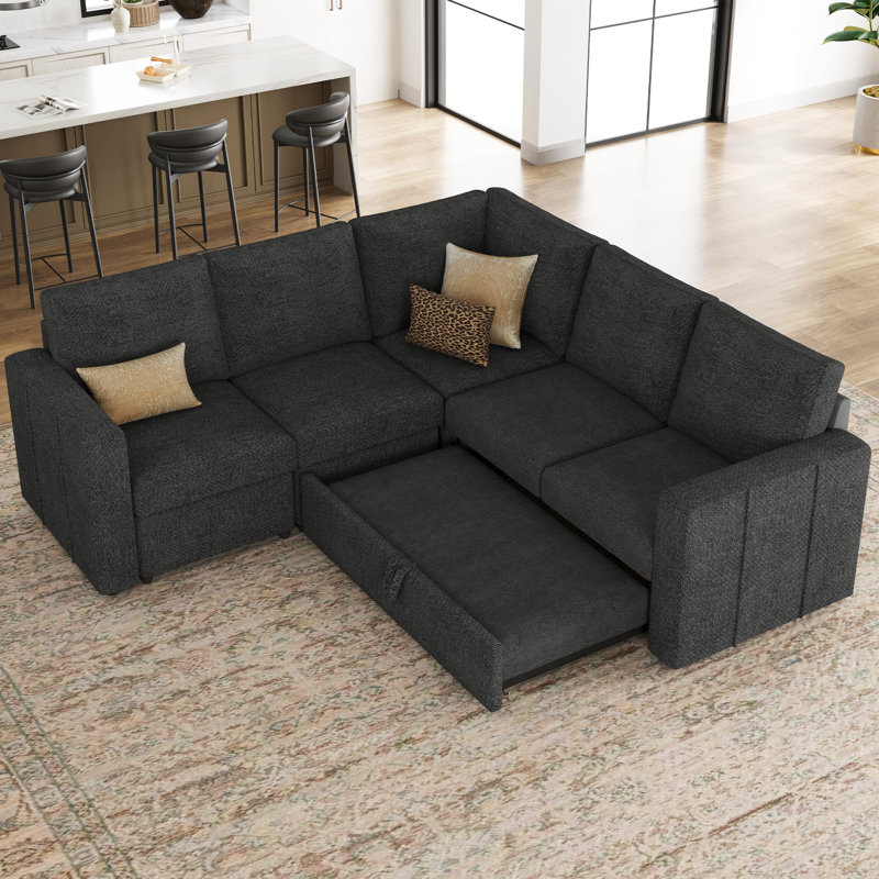 L Shaped Sofa Set Apartment Pull out Sofa Bed Modular Sectional Corner Couch Convertible Livingroom Sleeper Can Bear 450 LBS