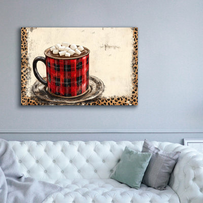 Gracie Oaks 'Hot Chocolate Cup Red Light Background' by Momart Canvas Wall Art