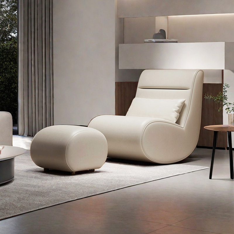 Chaise berçante avec repose-pieds Comfy, Beige