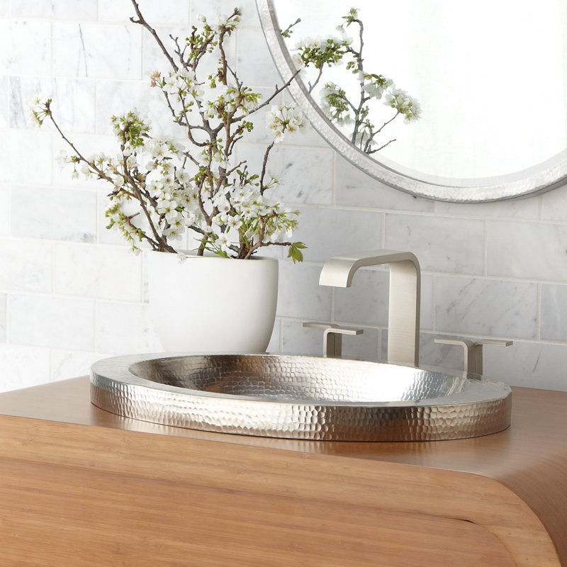 Lavabo de salle de bain ovale encastré en nickel brossé Hibiscus